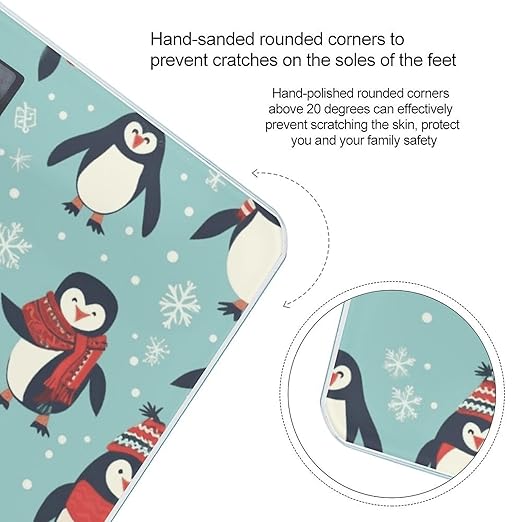 Winter Christmas Penguins Bathroom Scale for Body Weight with High Precision Large LCD Backlight Display Digital Weighing Scale with BMI Capacity Up to 180kg