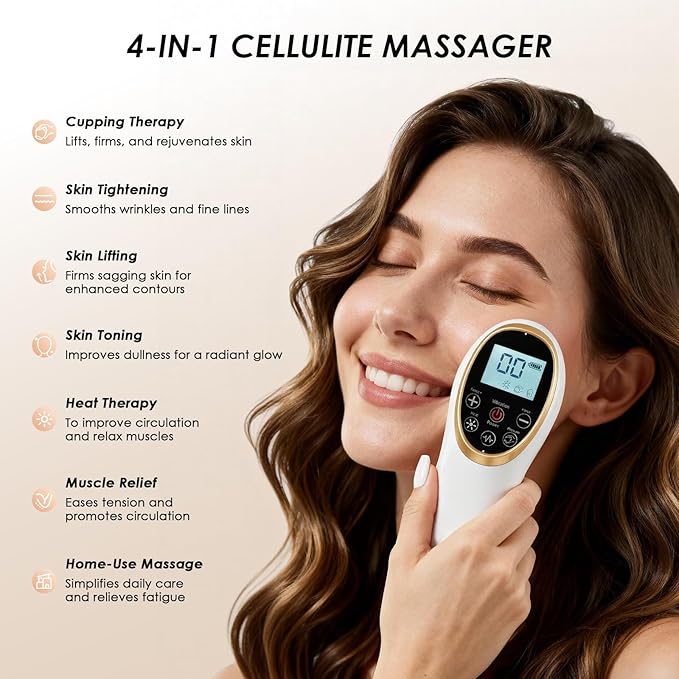 AAQ 4-in-1 Body Sculpting Machine - Professional Cellulite Massage Tool with Lymphatic Drainage &amp Skin Tightening Body Sculptor for Back Abdomen Waist Arms Legs and Buttocks-White