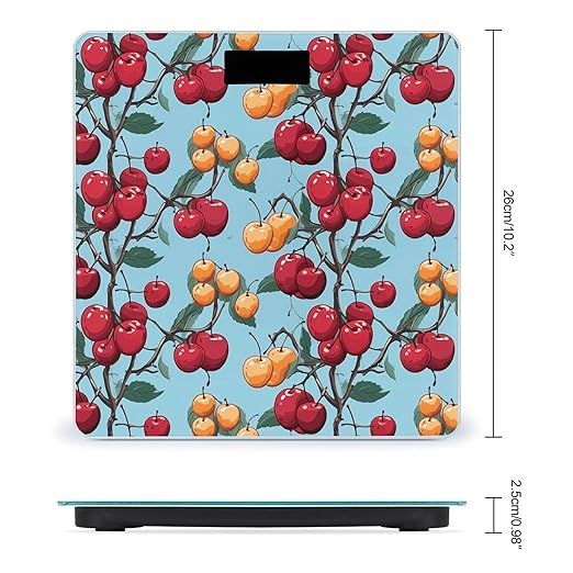 Cherry Pattern Digital Bathroom Scale for Body Weight Weighing Scale with Backlit LCD Display High Precision Measurements &amp Measures Weight Up to 180kg