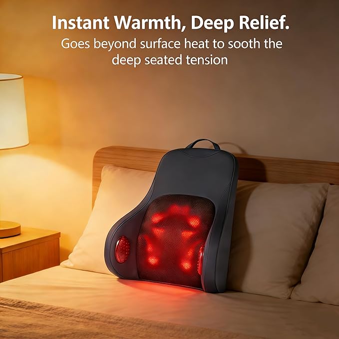 Shiatsu Neck and Back Massager with Heat Deep Tissue Massage Cushion for Pain Relief 20-Node Kneading Vibration &amp Infrared Heating Ergonomic Chair Back Massager for Home Office