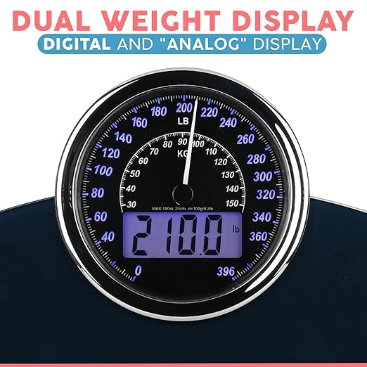 Adamson Hybrid 2-in-1 Analog &amp Digital Weighing Scale for Body Weight up to 400lbs - Thick Tempered Glass - Extra Large Display - Easy to Read Digital Bathroom Scale - New