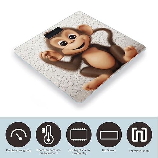 Cute Monkey Bathroom Scale Large LCD Backlight Display Digital Scale Rounded Corners Body Scales Automatic Power On/Off Bathroom Scales for Home Bedrooms