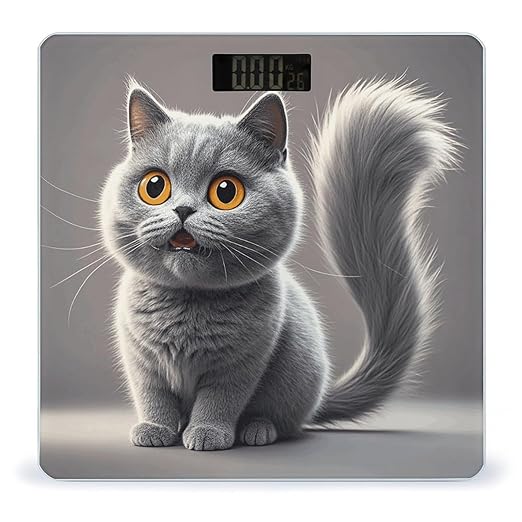 Cute Funny Grey Cats Pattern Digital Bathroom Scale for Body Weight Weighing Scale with Backlit LCD Display High Precision Measurements &amp Measures Weight Up to 180kg