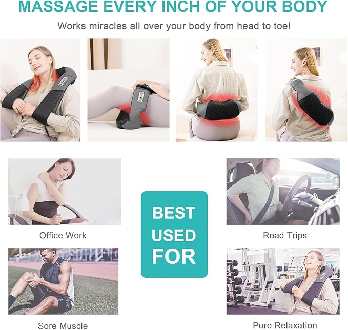 Medcursor Neck Massager - Portable Electric Shiatsu Back Massage Device with Heat Deep Tissue 3D Kneading Pillow for Muscle Pain Relief Valentines Day Gifts - Includes Carry Bag (No Battery)