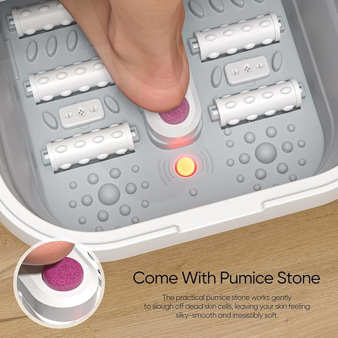 LUBBYGIM New Collapsible Foot Spa Bath with Heat Foldable Foot Bath Massager with Bubble Red Light 6 Shiatsu Massage Rollers Foot Soaking Tub with Temperature Control for Soft Feet &amp Relax(Gra