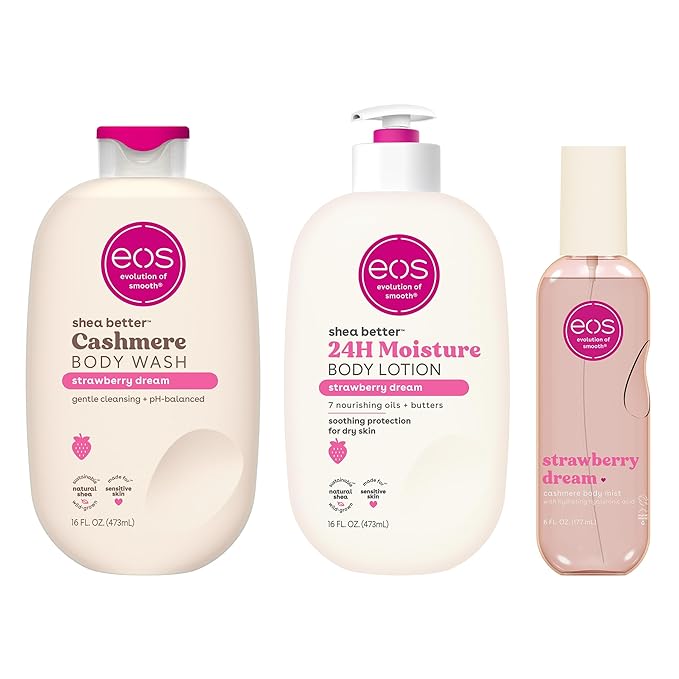 eos Strawberry Dream Scent Layering Bundle - Body Wash Body Mist Body Lotion