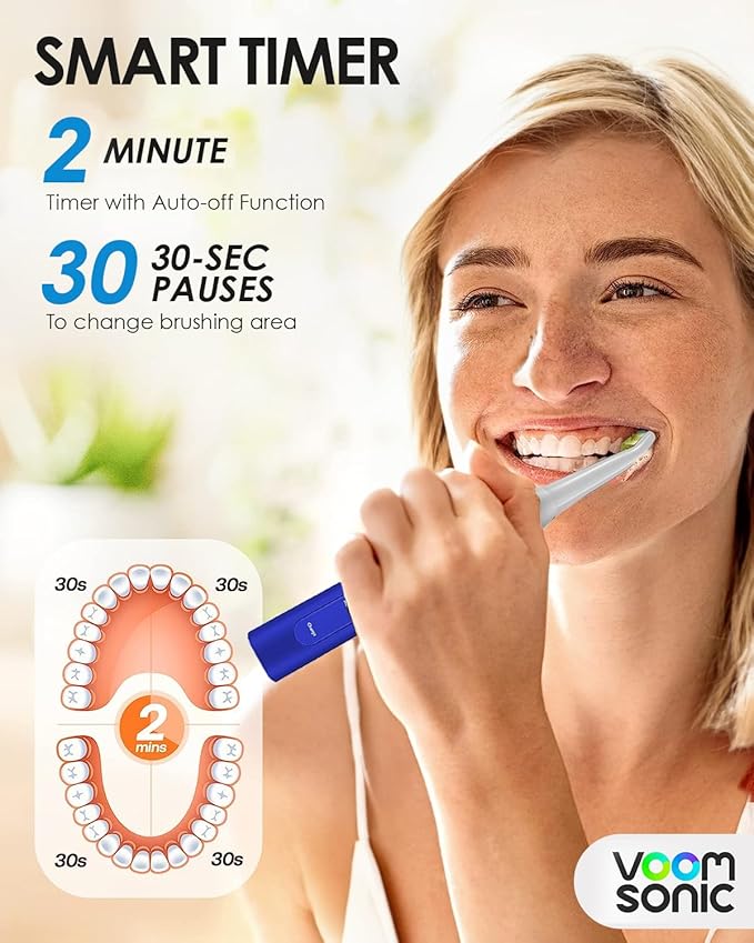 Voom Sonic Pro 5 Series Rechargeable Electronic Toothbrush Dentist Recommended Advanced Oral Care 2 Minute Timer with Quadrant Pacing 5 Adjustable Speeds Soft Dupont Nylon Bristles Blue