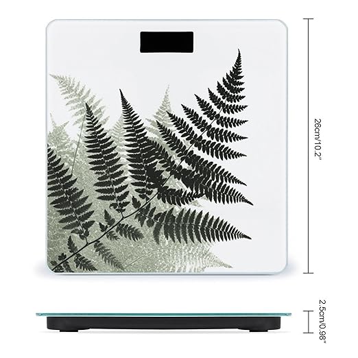 Natural Plant Silhouette Fern Leaf Scale for Body Weight High Precision Digital Weight Scales with LCD Display Anti-Slip Sturdy Slim Tempered Glass Bathroom Scale for Home Use