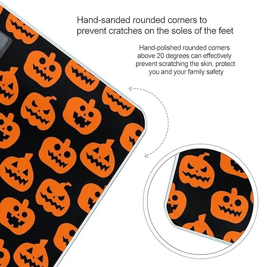 Horror Pumpkin Pattern Scale for Body Weight Accurate Digital Bathroom Scale Toughened Glass High Precision Scales Smart Weight Scales with Large LCD Backlight Display Weighing Machine