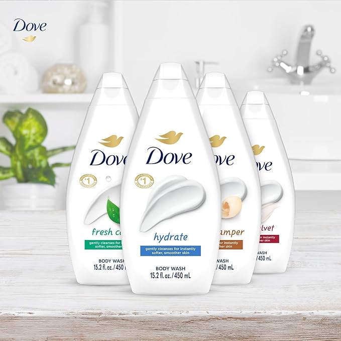 Dove Body Wash Variety 6-Pack – Hydrate Gentle Pamper Fresh Care and Silky Velvet 15.2 Oz Ea