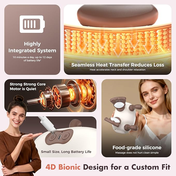 4D Neck MassagerShoulder Hot Compress Massager a wireless and portable massager that simulates human hand operationsuitable for relieving neck pain and relaxing muscleswith 3 adjustment modes.