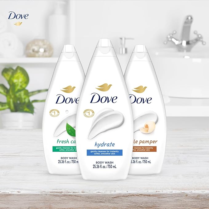 Dove Body Wash Value-Size Variety 3-Pack – Hydrate Fresh Care and Gentle Pamper 25.36 Oz Ea
