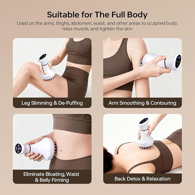 Lymphatic Drainage Massager4-in-1 Electric Body Sculpting BrushHelps Reduce Stretch Marks&ampCellulite for RelaxationMulti-Speed Anti Cellulite Massage Tool for Belly Legs Arms(White)