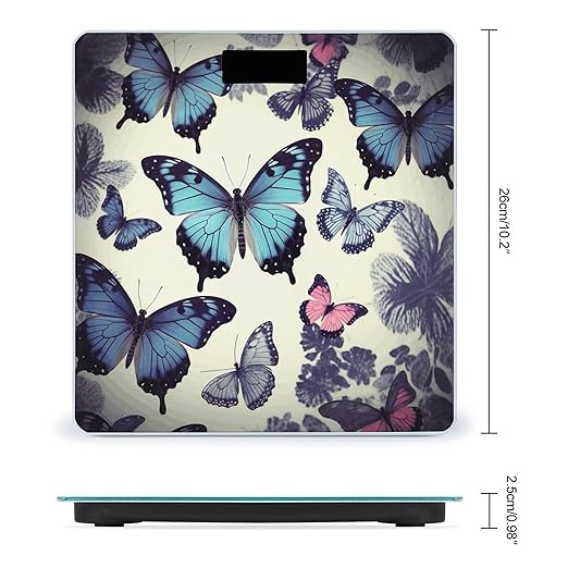 Beautiful Butterfly Scale for Body Weight Safe Rounded Corners Tempered Glass Digital Bathroom Scale LED Display 400lb Capacity Weight Scales with High Precision Sensors