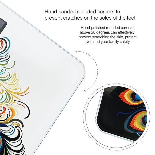 Peacock Pattern Bathroom Scale Rounded Smart Scale for Body Weight Automatic Power On/Off Weight Scales Accurate Bathroom Digital Scales for Pet Home Bedroom Kitchen