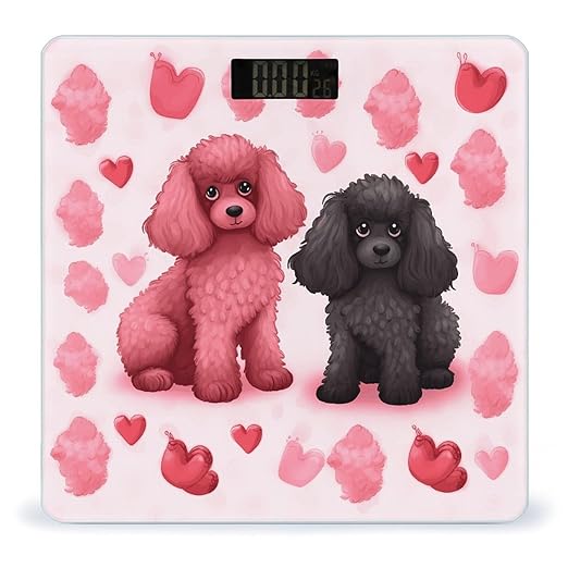 Pink Poodles Dogs Scale for Body Weight Sturdy Tempered Glass Weighing Scales with LCD Display Accurate Digital Bathroom Scale Convenient Body Fat Smart Scales 400lb