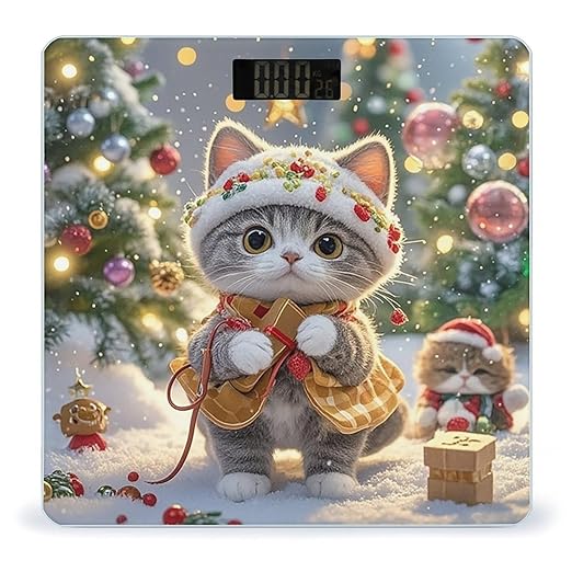 Cute Cat Sing Christmas Carols Bathroom Scale for Body Weight Bathroom Weighing Scales with Back Lit LED Display Sturdy Tempered Glass Body Weight Bathroom Scale 400lb Weighing