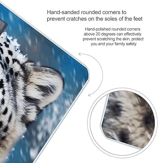 Blue Eyed Snow Leopard Scale with LCD Precision Weighing Scales Sturdy Tempered Glass Weight Scales Easy-to-Read Anti-Slip Weight Digital Bathroom Scale for Daily