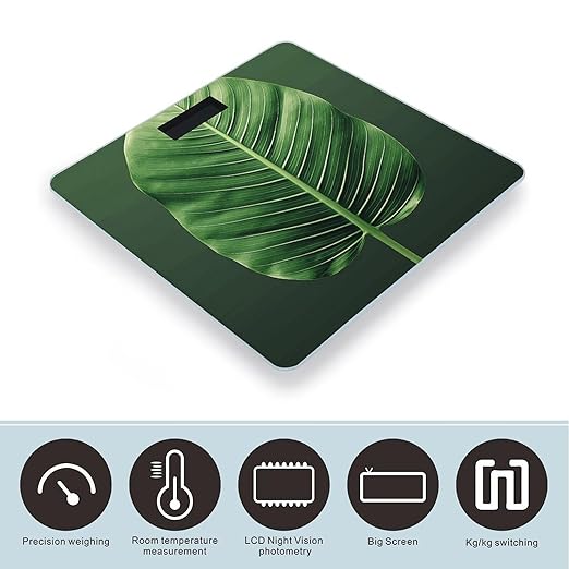 Summer Tropical Leaf Smart Scale for Body Weight Accurate Bathroom Scale with LED Display Digital Weight Scales Weighing Machine High Precision Scales for Bath Home