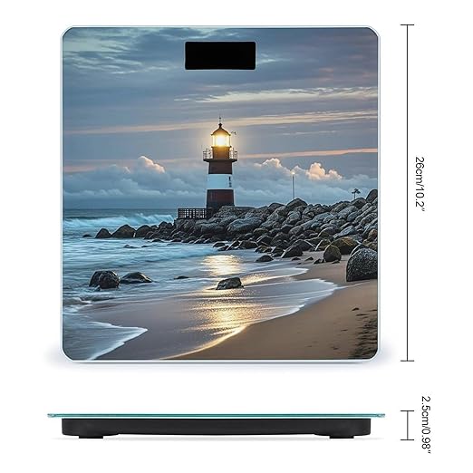 Sea Lighthouse Bathroom Scale for Body Weight with High Precision Large LCD Backlight Display Digital Weighing Scale with BMI Capacity Up to 180kg