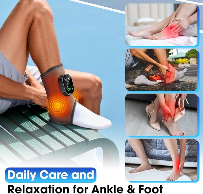 Cordless Ankle Heating Pad Foot Massager with Heat for Pain Relief Ankle Massager for Women and Men Heated Foot Brace Wrap with 6 Heat Levels and 3 Vibration Modes