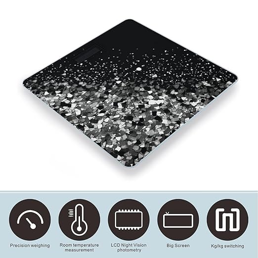 Digital Bathroom Scale for Body Weight Scale with Bright LCD Display High Accuracy Step-On Technology Auto On/Off Black White Glitter Digital Scales 400 Lbs /180kg