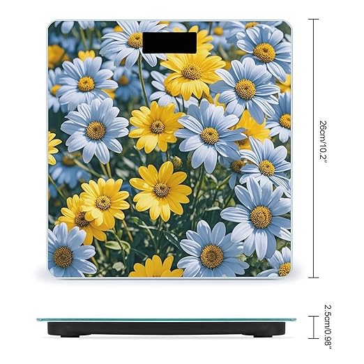 Blue and Yellow Flowers Smart Scale for Body Weight Accurate Bathroom Scale with LED Display Digital Weight Scales Weighing Machine High Precision Scales for Bath Home