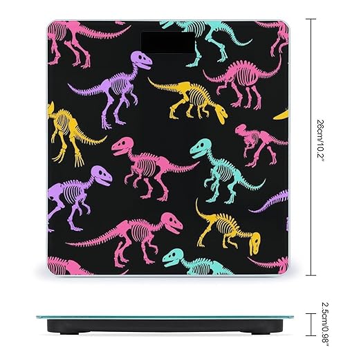 Smart Scale for Body Weight Automatic Switch Digital Bathroom Weighing Scale Dinosaurs Skeletons Colorful Print