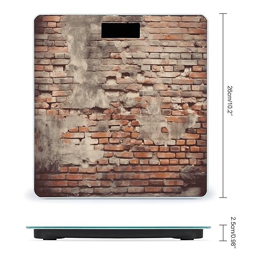 Ancient Worn Brick Wall Scale for Body Weight Precision Bathroom Weighing Scales with Back Lit LCD Display Sturdy Tempered Glass Body Weight Scales Digital Bathroom Scale 400lb