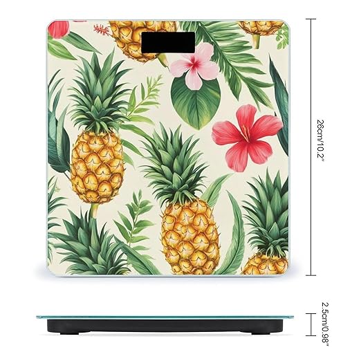 Automatic Switch Digital Bathroom Weighing Scale Smart Scale for Body Weight Tropical Flowers Vintage Pineapple