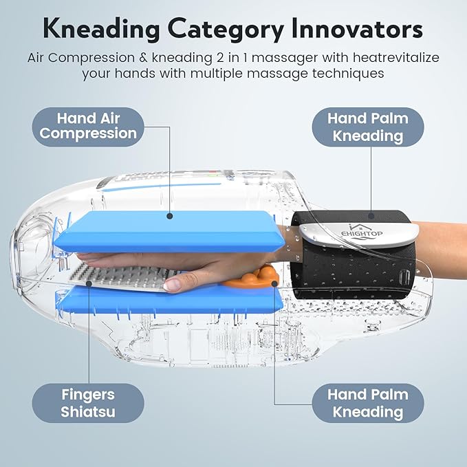 Hand Massager with Kneading Rollers6 Modes and 2 Heating Options for Hot and Cold Therapy Hand and Wrist Massager for Arthritis Carpal Tunnel ReliefCordless Hand Massager with Heat and Compression