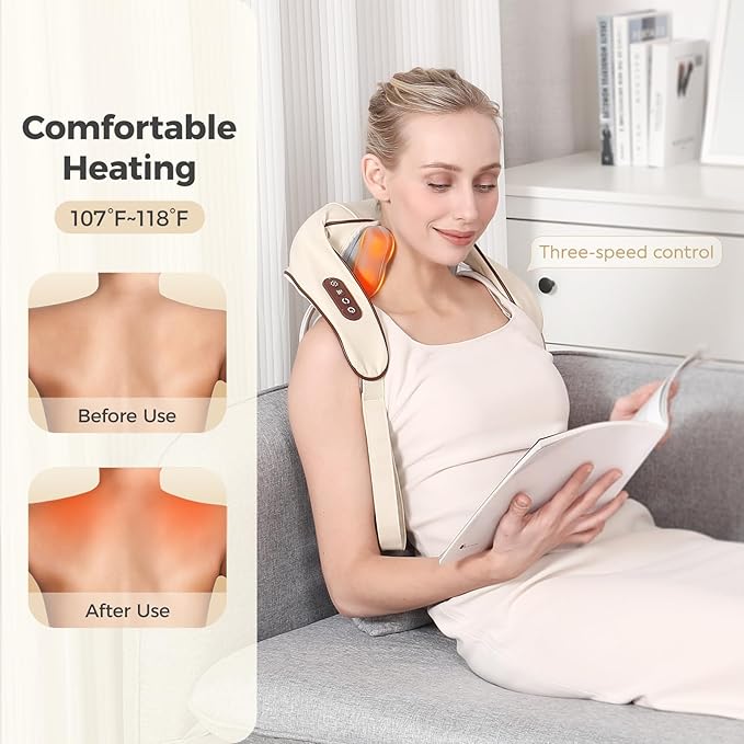 KppeX 4D Deep Cordless Neck Massager Pillow Leg and Back Pain Relief Tissue Kneading Shiatsu and Shoulder MassageGifts for Men or Women-White (Pearly White)