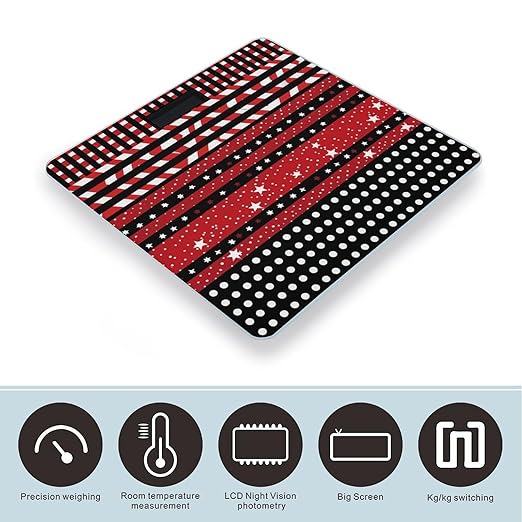 Striped Polka Dot Stars Scale for Body Weight Anti-Slip Digital Bathroom Scale Sturdy Toughened Glass Weighing Scales High Precision Safe Rounded Corners Smart Scales