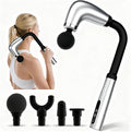 Massage Gun with Upgraded Extension HandleBack Massage Gun Deep TissueBack Massager for Pain Relief for Muscles Neck Shoulders Waist Arm Legs Foot4 Replaceable Heads &amp 9 Speeds (Silver)