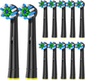 12pcs Cross Action Replacement Brush Heads Compatible for Oral BD12 D16 D100 3757 3709 pro3 pro1max Electric Toothbrush(Black-12pcs)