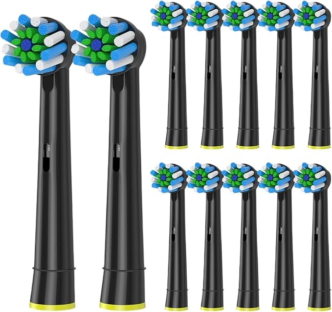 12pcs Cross Action Replacement Brush Heads Compatible for Oral BD12 D16 D100 3757 3709 pro3 pro1max Electric Toothbrush(Black-12pcs)