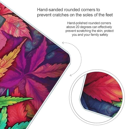 Multicolor Leaf Weed Art Weight ScaleClear LED Display Bathroom Digital Weighing ScaleTempered Glass Digital Bathroom Scale for Body Weight Capacity Up to 400 Lbs