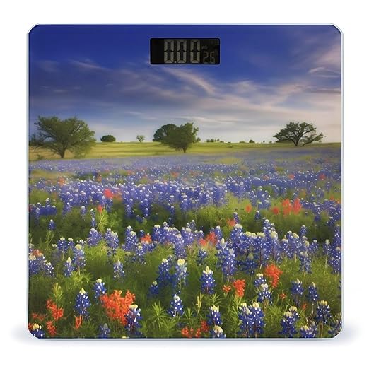 Digital Bathroom Scale for Body Weight Scale with Bright LCD Display High Accuracy Step-On Technology Auto On/Off Texas Bluebonnets Scenery Digital Scales 400 Lbs /180kg