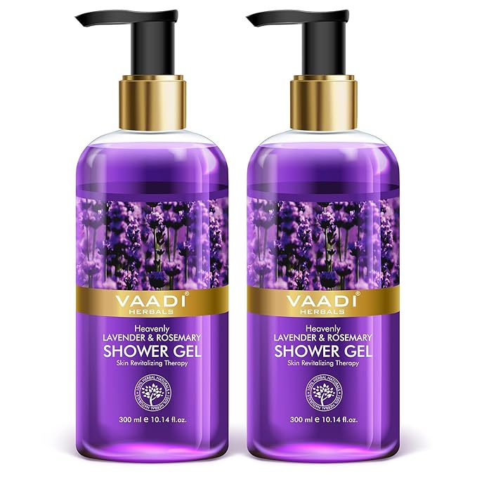 Vaadi Herbals Shower Gel - Sulfate-Free - Herbal Body Wash Both For Men And Women - 300 Ml (10.14 Fl Oz) - (Heavenly Lavender &amp Rosemary) (2 Bottles)
