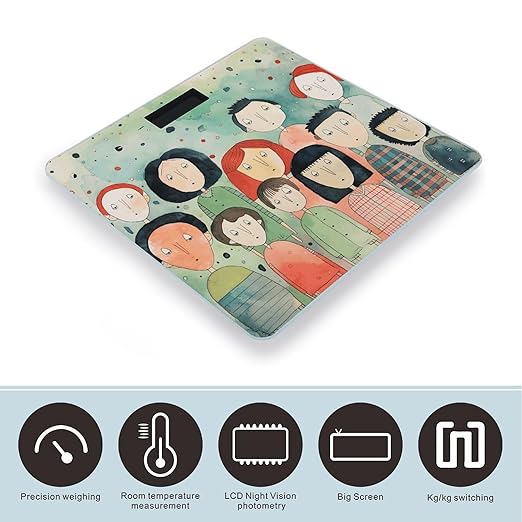 Primitive Art Style Scale for Body Weight Anti-Slip Tempered Glass Digital Bathroom Scales Clear LCD Display Weighing Scale Safe Rounded Corners Smart Scales