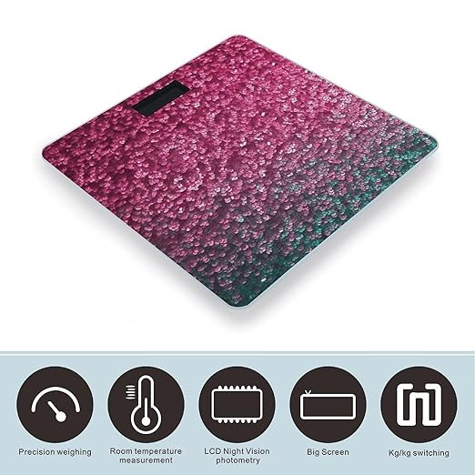 Pink Glitter Scale for Body Weight Precision Bathroom Weighing Scales with Back Lit LCD Display Sturdy Tempered Glass Body Weight Scales Digital Bathroom Scale 400lb