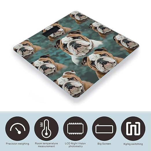 Digital Bathroom Scale for Body Weight Scale with Bright LCD Display High Accuracy Step-On Technology Auto On/Off Funny English Bulldog Digital Scales 400 Lbs /180kg