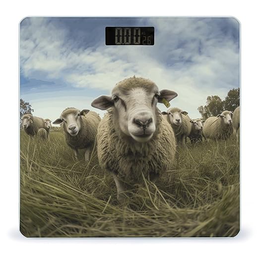 Flock of Sheep Scale for Body Weight Anti-Slip Tempered Glass Digital Bathroom Scales Clear LCD Display Weighing Scale Safe Rounded Corners Smart Scales