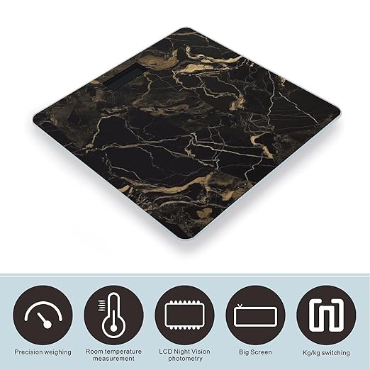 Gold Black Marble Scale for Body Weight Anti-Slip Tempered Glass Digital Bathroom Scales Clear LCD Display Weighing Scale Safe Rounded Corners Smart Scales