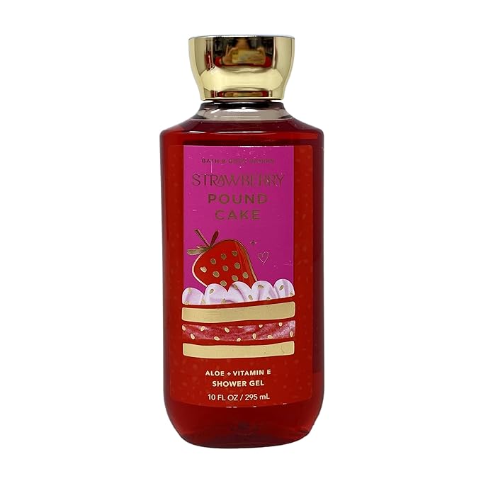 Bath &amp Body Works Strawberry Pound Cake - Diamond Shimmer Mist Body Lotion and Shower Gel - with a Peach Gardenia Bar Soap