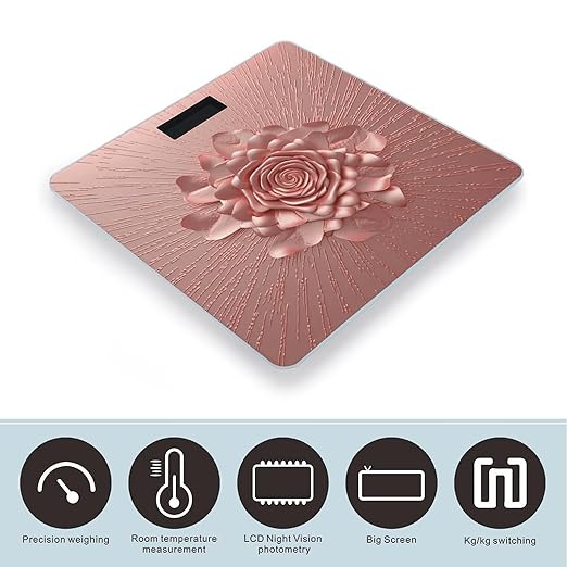 Rose Gold Pink Weight Scale Large Bathroom Scales Digital Weight with Bright LED Display Non Slip Automatic Weighing Scale Fashion Weighing Machine for Body