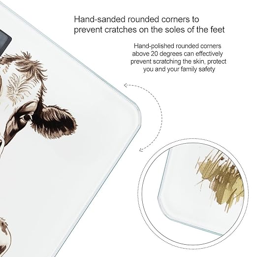 Cow Painting Digital Bathroom Scale for Body Weight Weighing Scale with Backlit LCD Display High Precision Measurements &amp Measures Weight Up to 180kg