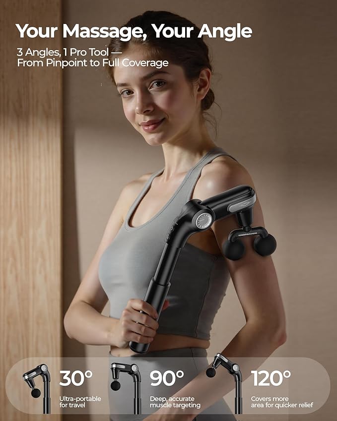 KingPavonini Foldable Massage Gun with Dual-Ball Head Adjustable Head &amp Extendable Handle Handheld Back Massage Gun Deep Tissue for Pain Relief Portable Percussion Massager Gun Gift for Men Wo
