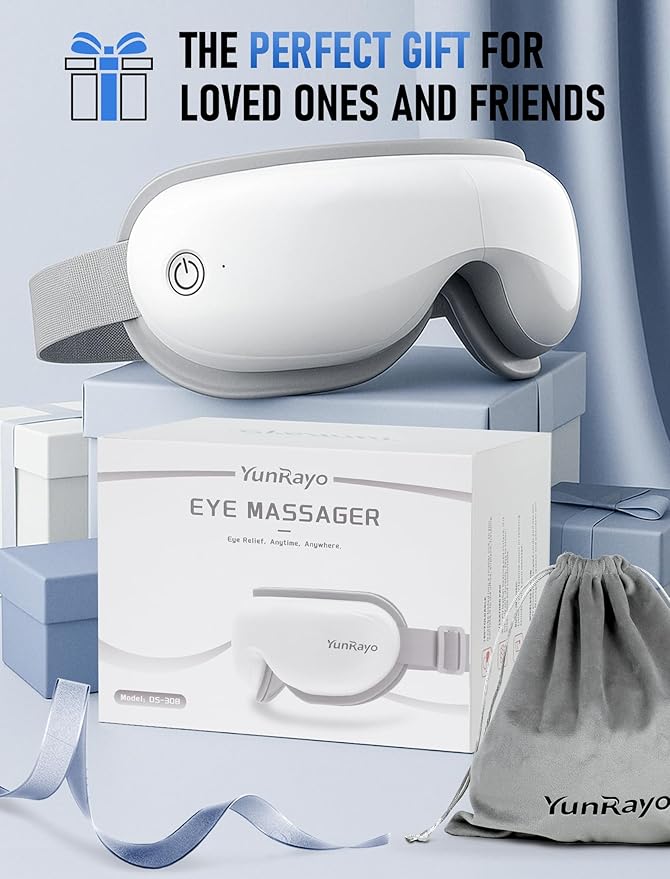 Eye Massager with Bluetooth Music Heating &amp Vibration-Wireless Massage Mask for Relieving Dry Eyes Eye Strain &amp Headaches Promote Sleep 180° Foldable Travel Office Users