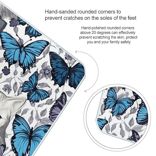 Blue Butterfly and White Cat Scale for Body Weight Accurate Digital Bathroom Scale Toughened Glass High Precision Scales Smart Weight Scales with Large LCD Backlight Display Weighing Machine